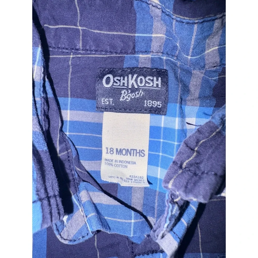 OshKosh B'gosh Boys Blue Plaid Long Sleeve‎ Button Down Shirt 18 Months